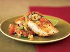 Grouper with tomato-olive sauce