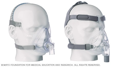 Photos of full-face CPAP masks that cover nose and mouth