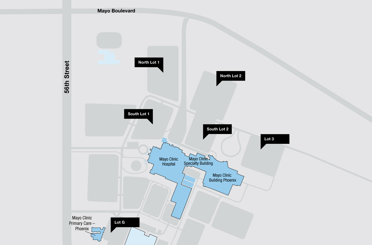 Mapa de estacionamiento de la sede de Mayo Clinic en Phoenix