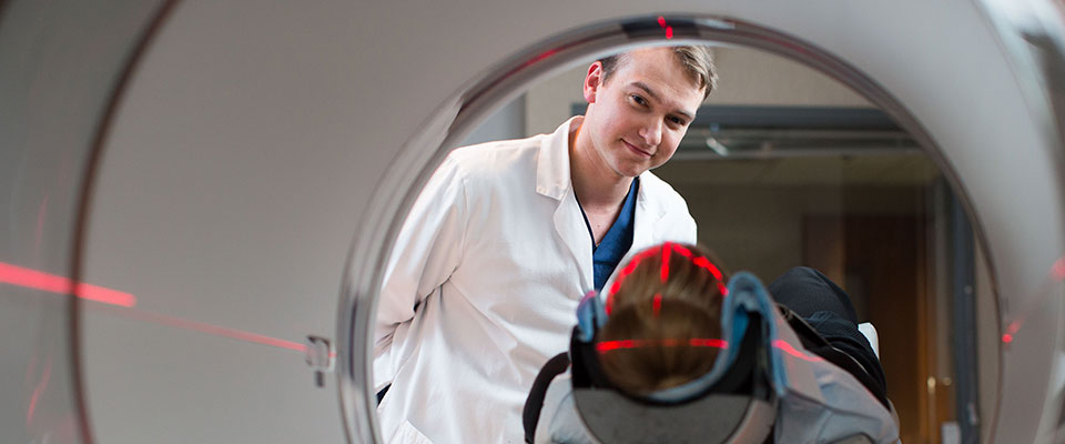 Mayo Clinic radiography student with a patient