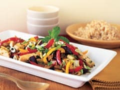 Chicken stir-fry with eggplant and basil