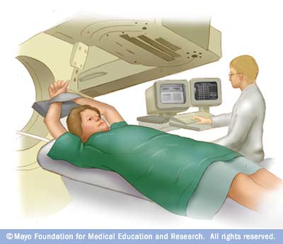Illustration of a person undergoing a HIDA scan 
