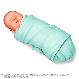 Illustration of baby swaddled in a blanket