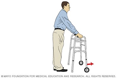 Illustration of a person pushing a walker forward