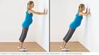 Pregnancy exercises &mdash; pregnant woman practicing a wall pushup