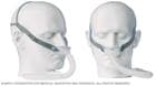 Fotografía de máscaras de presión positiva continua sobre las vías respiratorias (CPAP) con almohadillas nasales y correas laterales