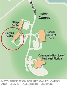 خريطة مركز غسيل الكُلى بـ Mayo Clinic (مايو كلينك)، في جاكسونفيل بفلوريدا