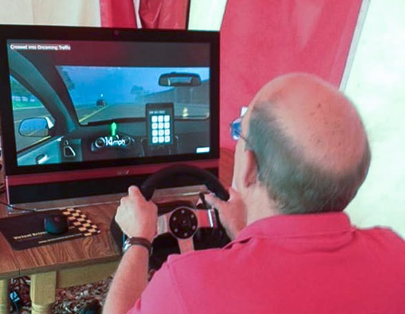 Distracted driving simulator in use