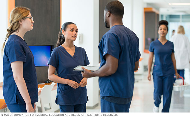 Skilled health care professionals work as a team in the Mayo Clinic Transplant Center.