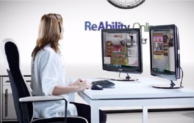 Mayo Clinic speech and language therapist using telerehabilitation tools for treatment of aphasia.