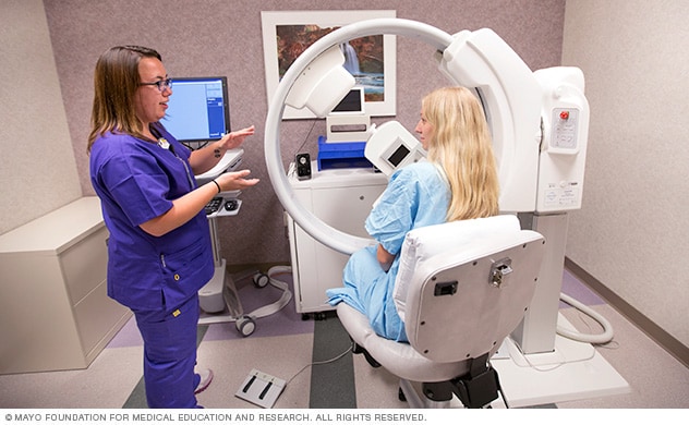 A patient undergoing molecular breast imaging