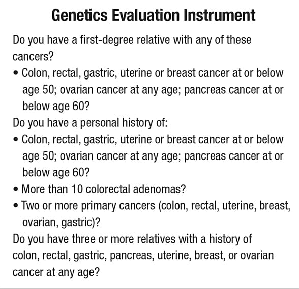 Questionnaire identifies personal and family history of cancer