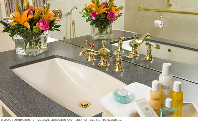 Suites at St. Marys master bathroom amenities.