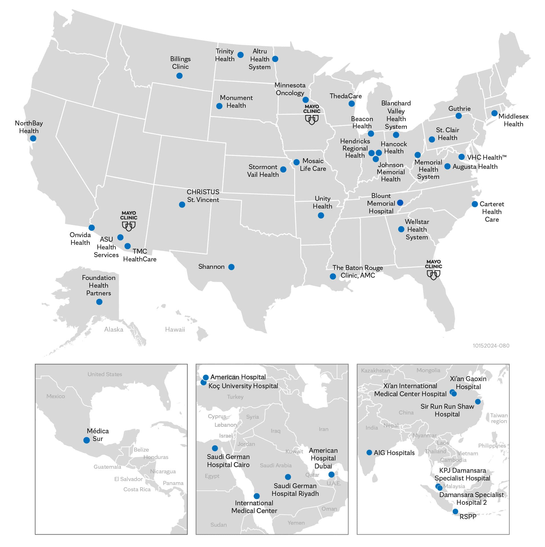 Map showing the Mayo Clinic Care Network locations