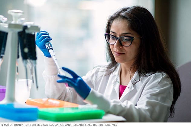 Preparing test tubes in a laboratory