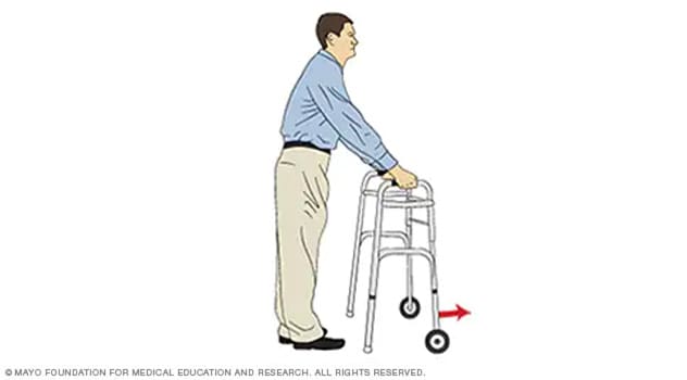 Illustration of a person pushing a walker forward