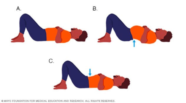 Ilustraciones de una persona practicando ejercicios de flexibilidad para la región lumbar