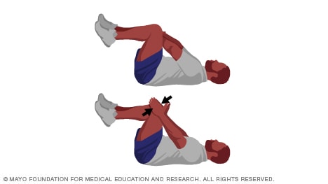 Person doing variations of double-leg abdominal press core-strength exercise