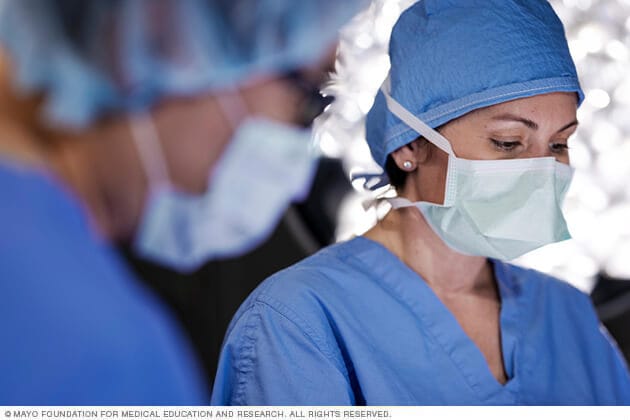 A Mayo Clinic Breast Cancer Surgery Program team member performs a procedure. 