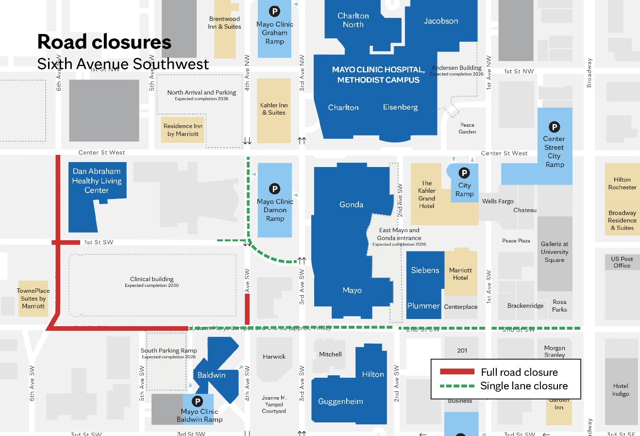 Map of construction work at Mayo Clinic Rochester