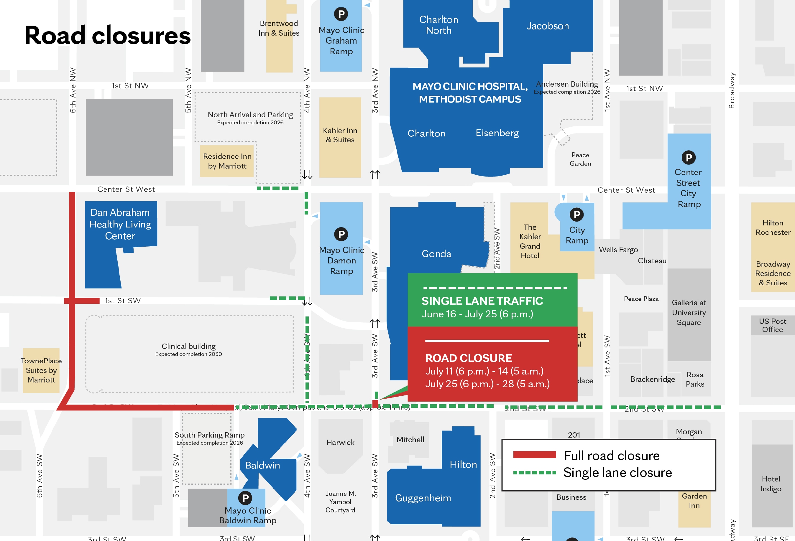 Map of construction work at Mayo Clinic Rochester