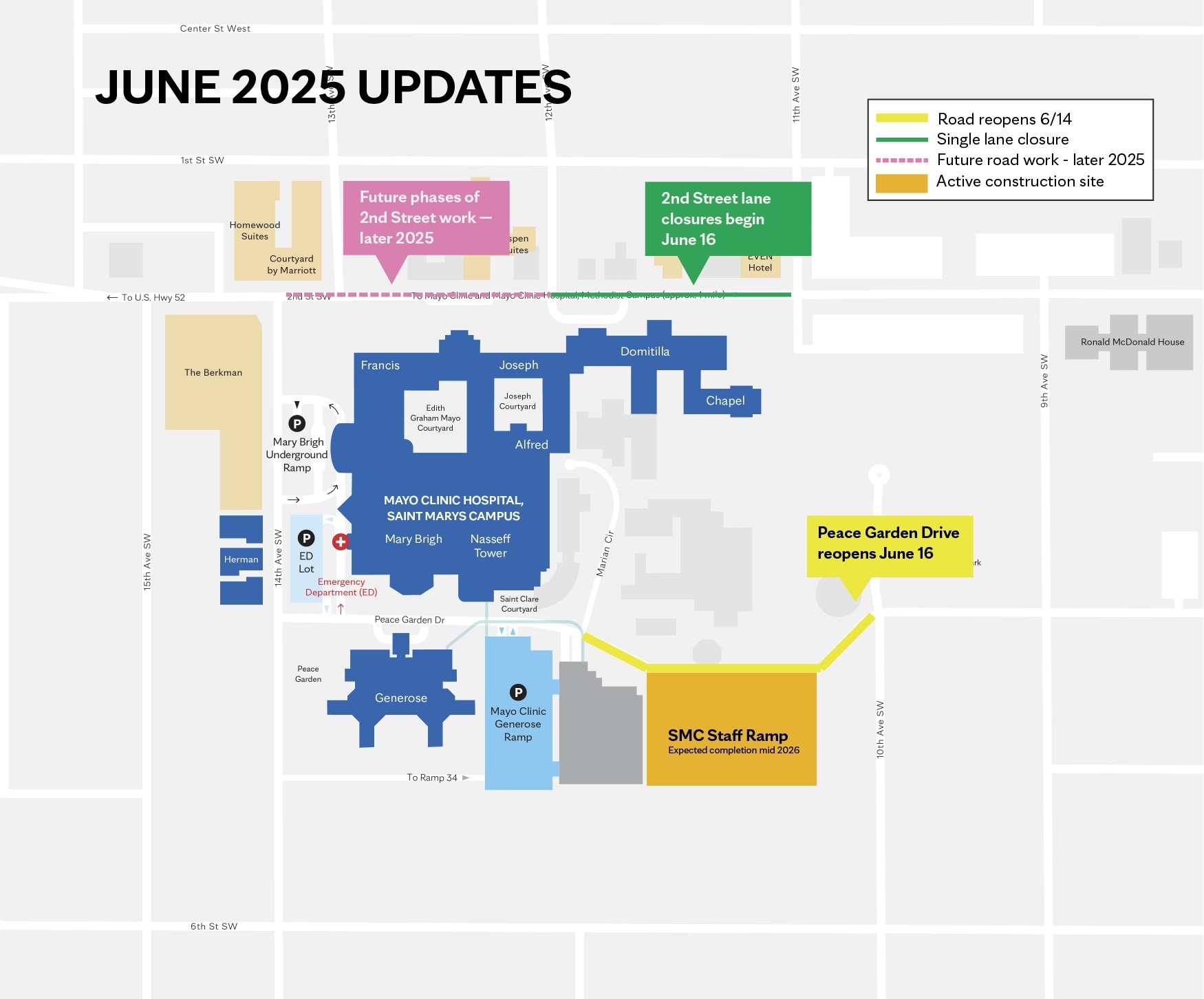 Map of construction work at Mayo Clinic Rochester