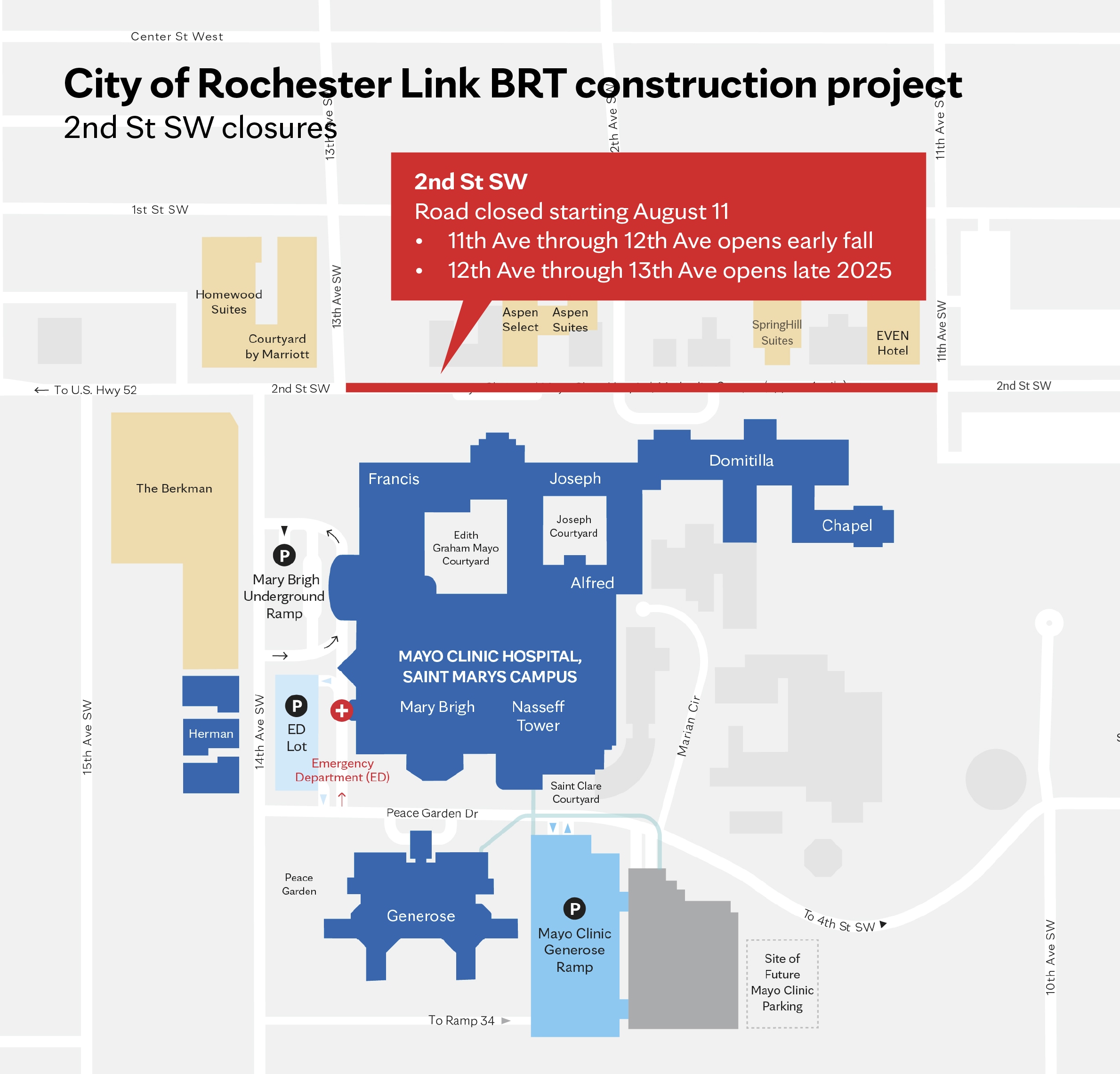 Map of construction work at Mayo Clinic Rochester