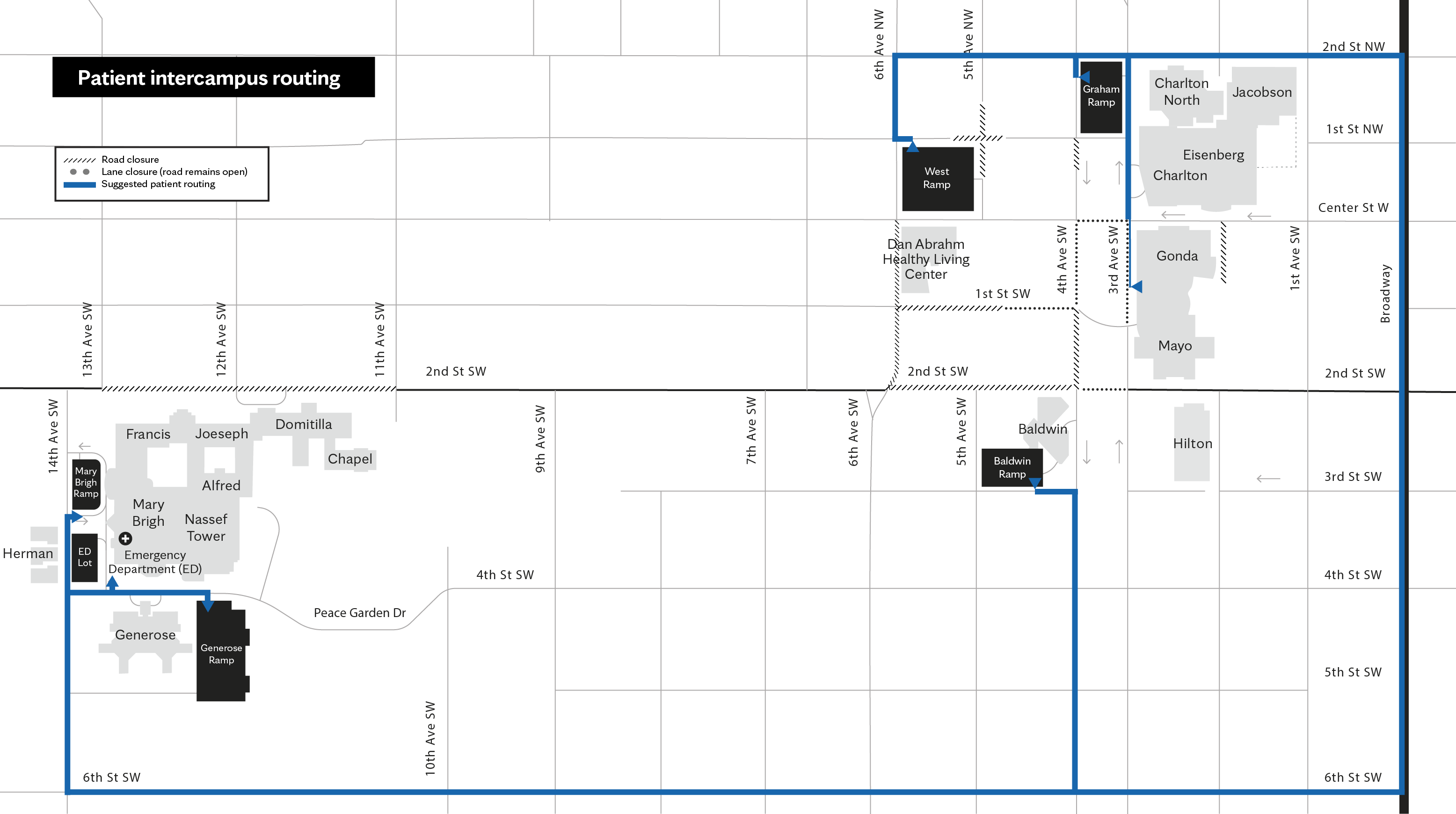 Map of construction work at Mayo Clinic Rochester
