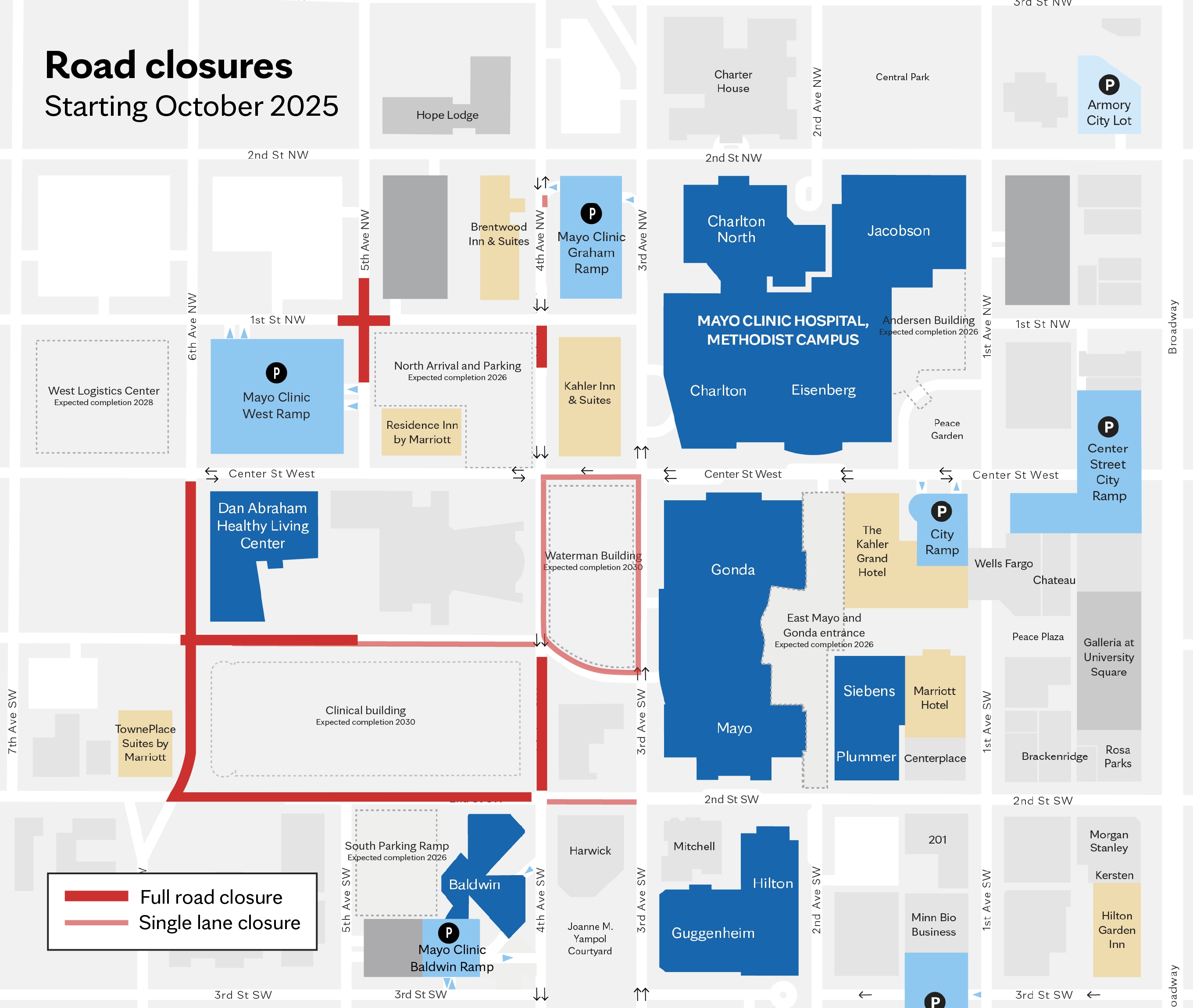 Map of construction work at Mayo Clinic Rochester