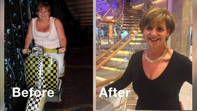 Julie Pulmano before and after bariatric surgery and lifestyle changes.