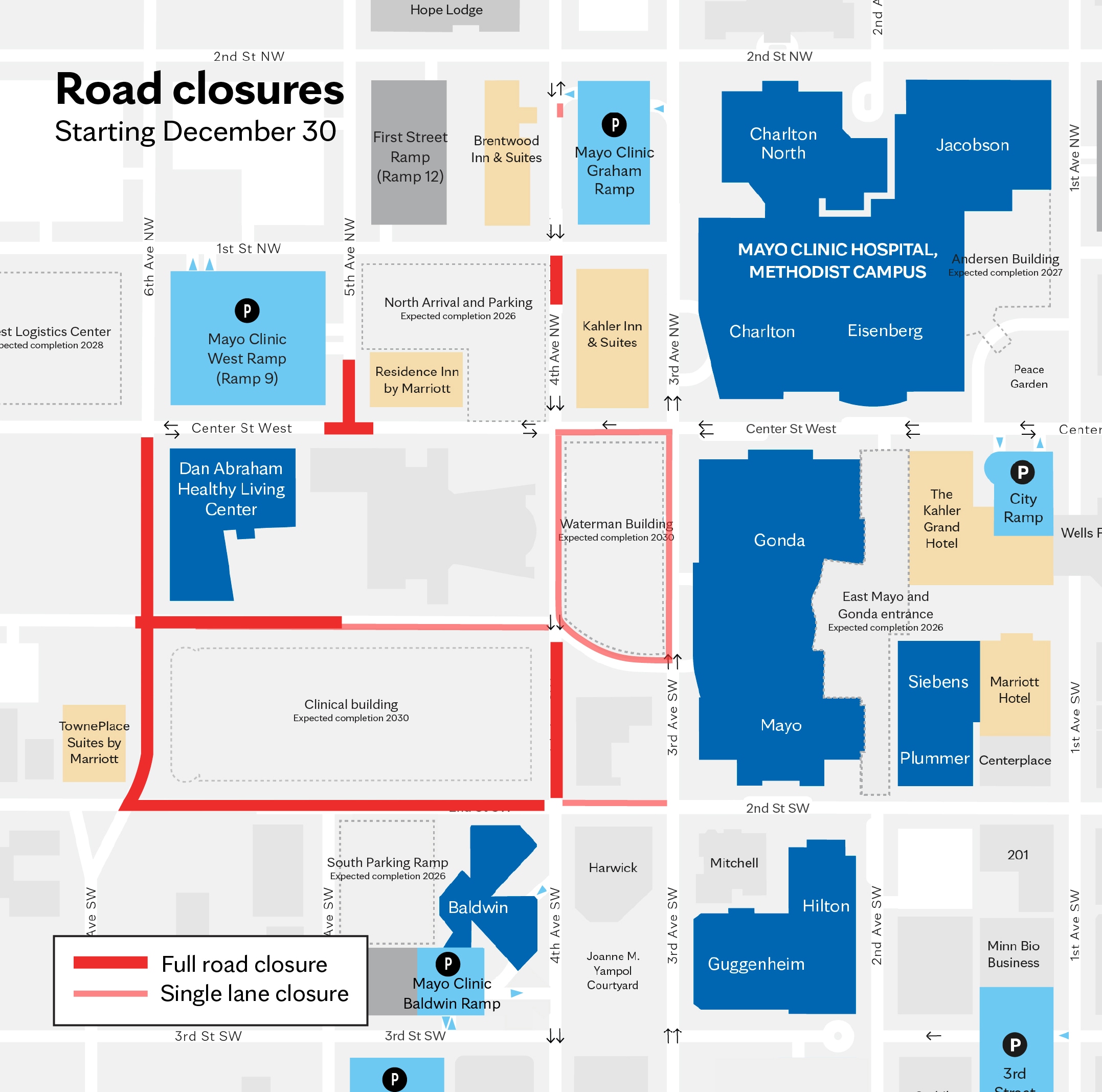 Map of construction work at Mayo Clinic Rochester