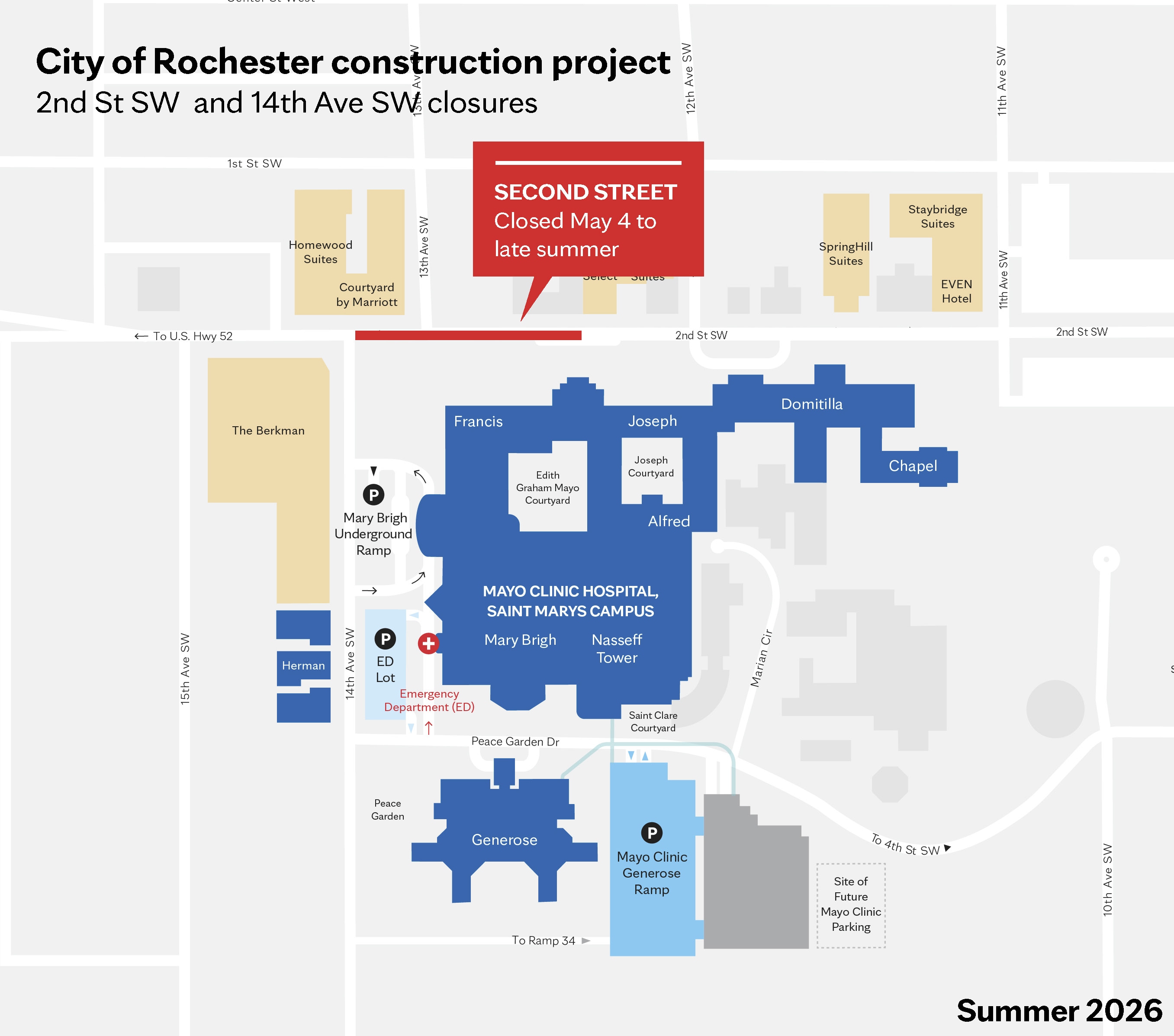 Map of construction work at Mayo Clinic Rochester