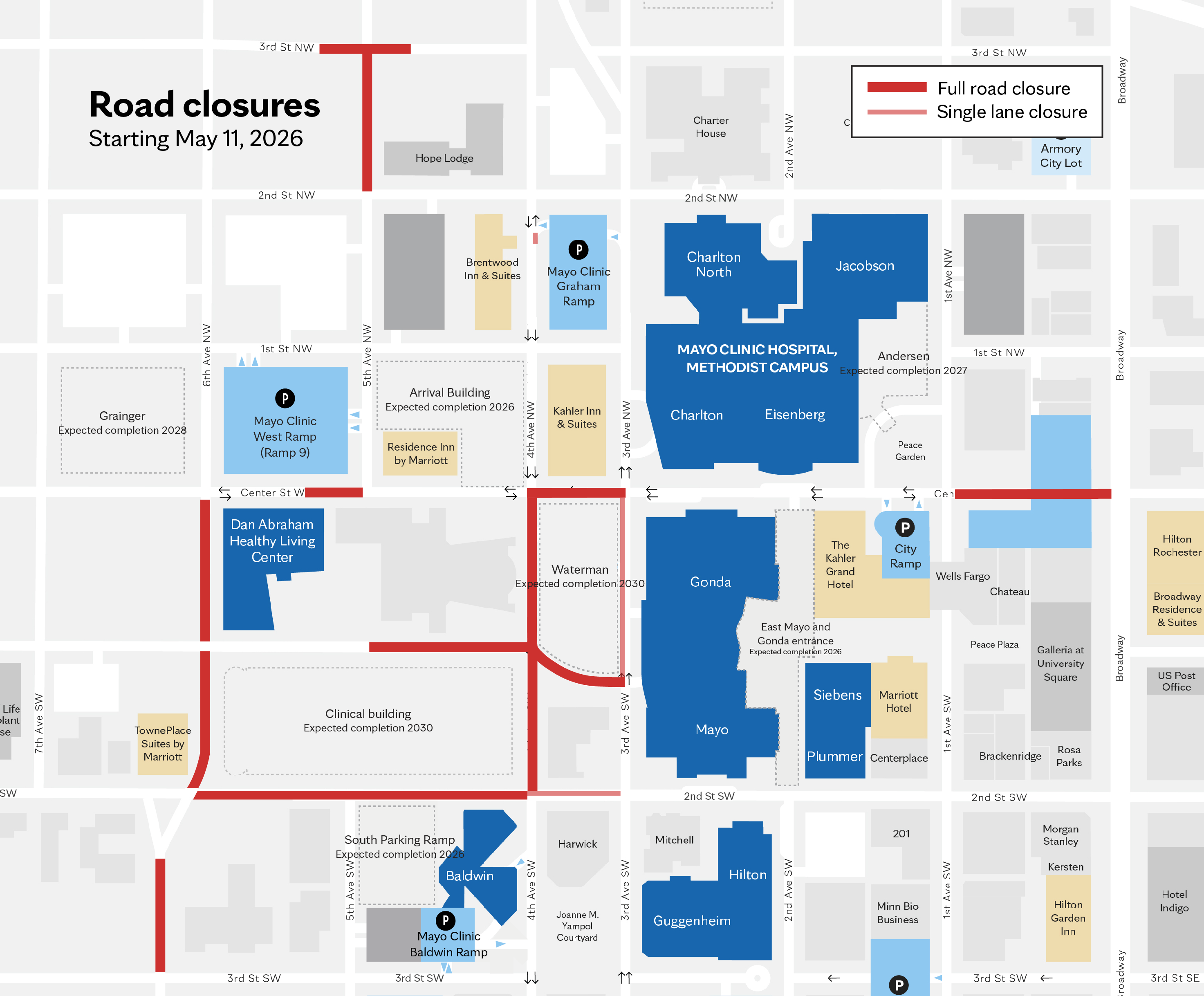 Map of construction work at Mayo Clinic Rochester