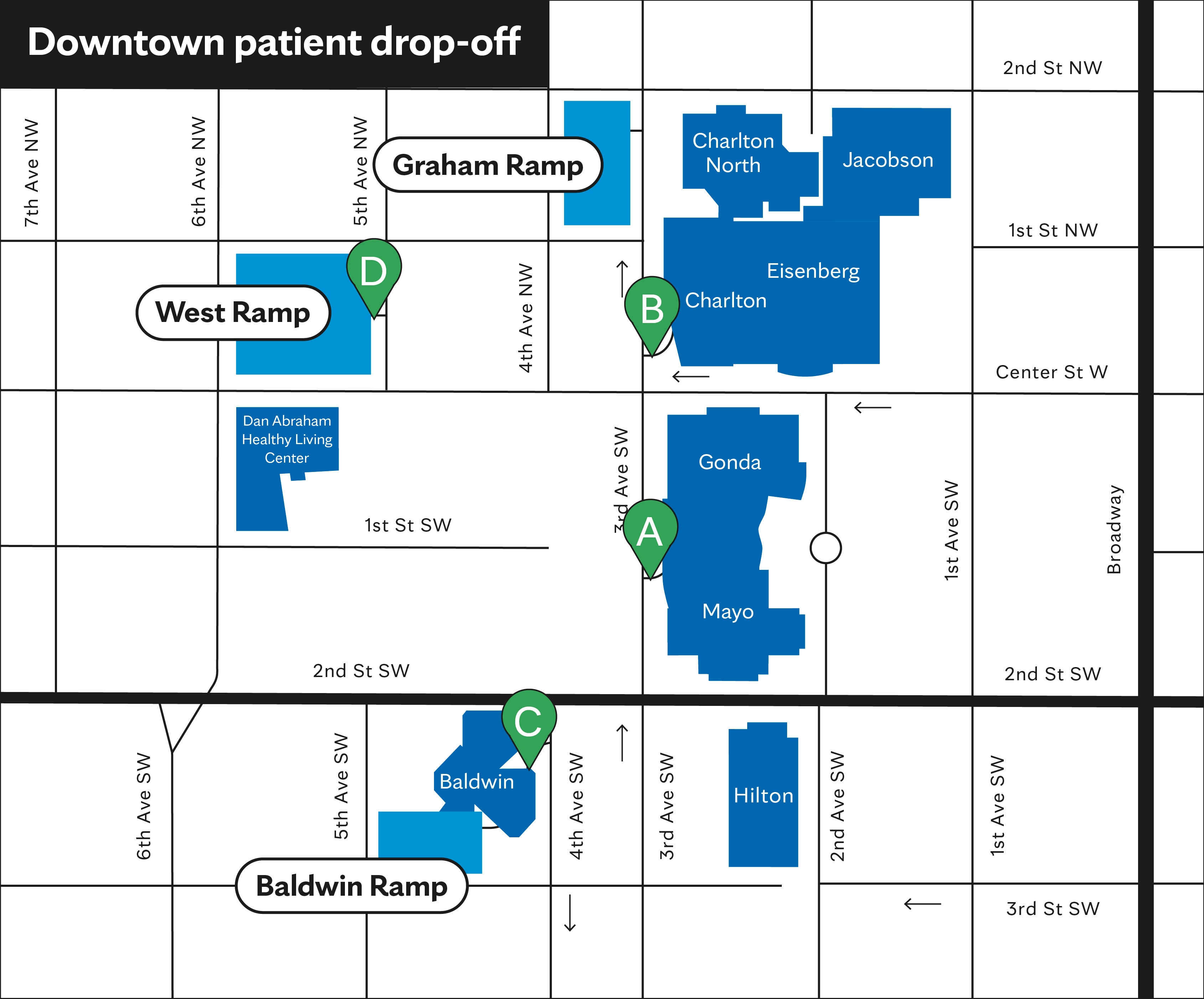 Map of Downtown Rochester valet stations
