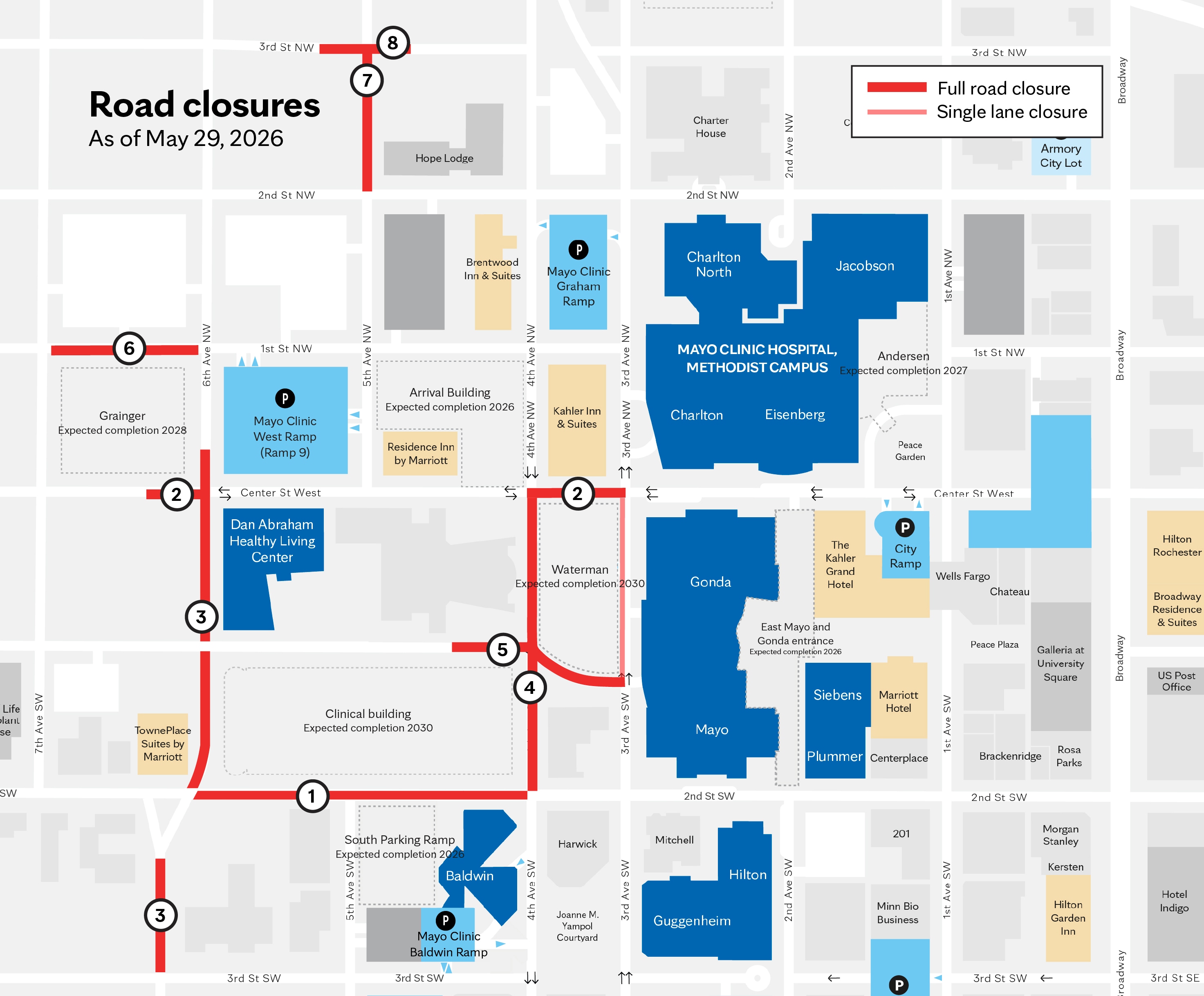 Map of construction work at Mayo Clinic Rochester