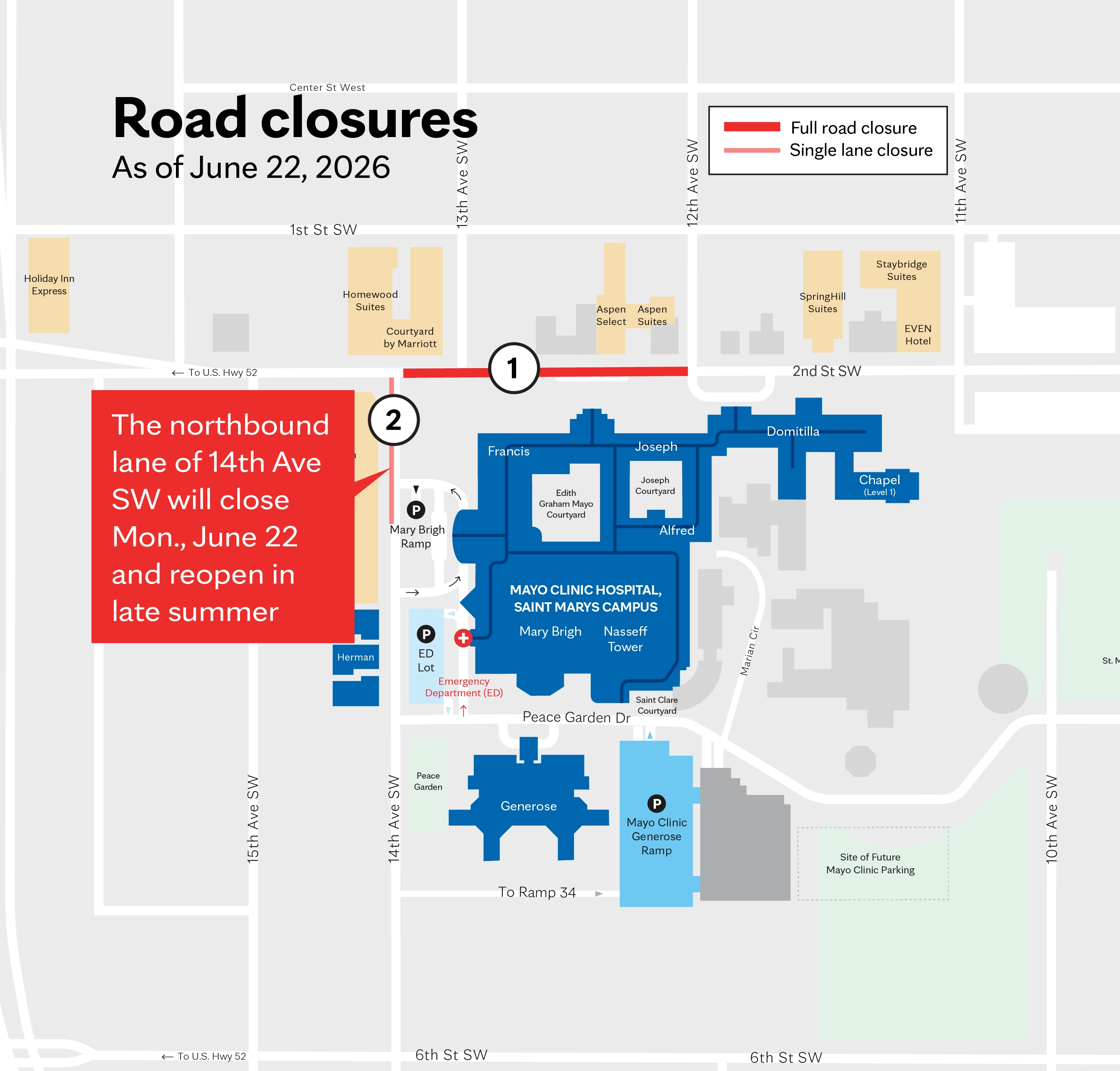 Map of construction work at Mayo Clinic Rochester