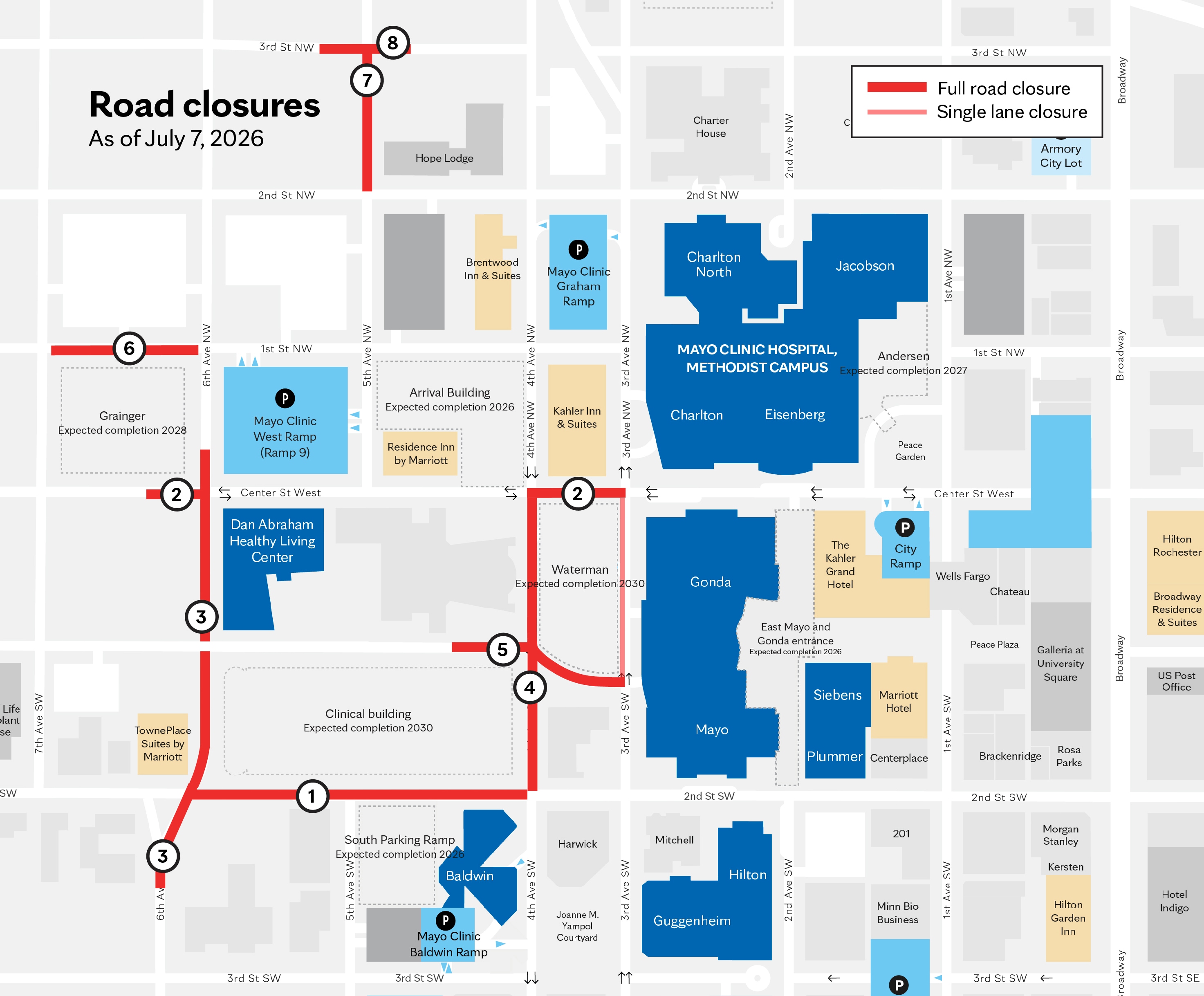 Map of construction work at Mayo Clinic Rochester