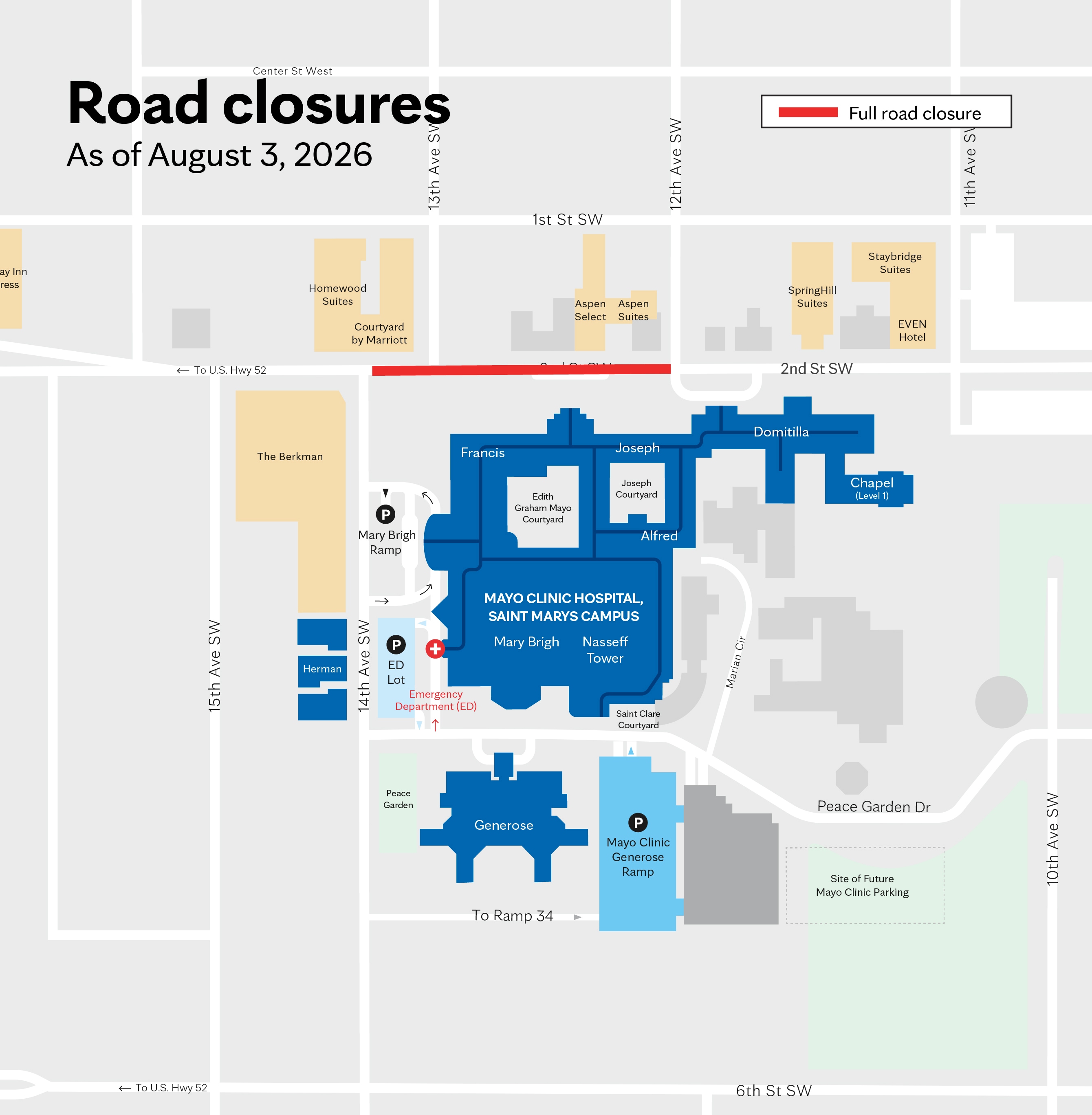 Map of construction work at Mayo Clinic Rochester
