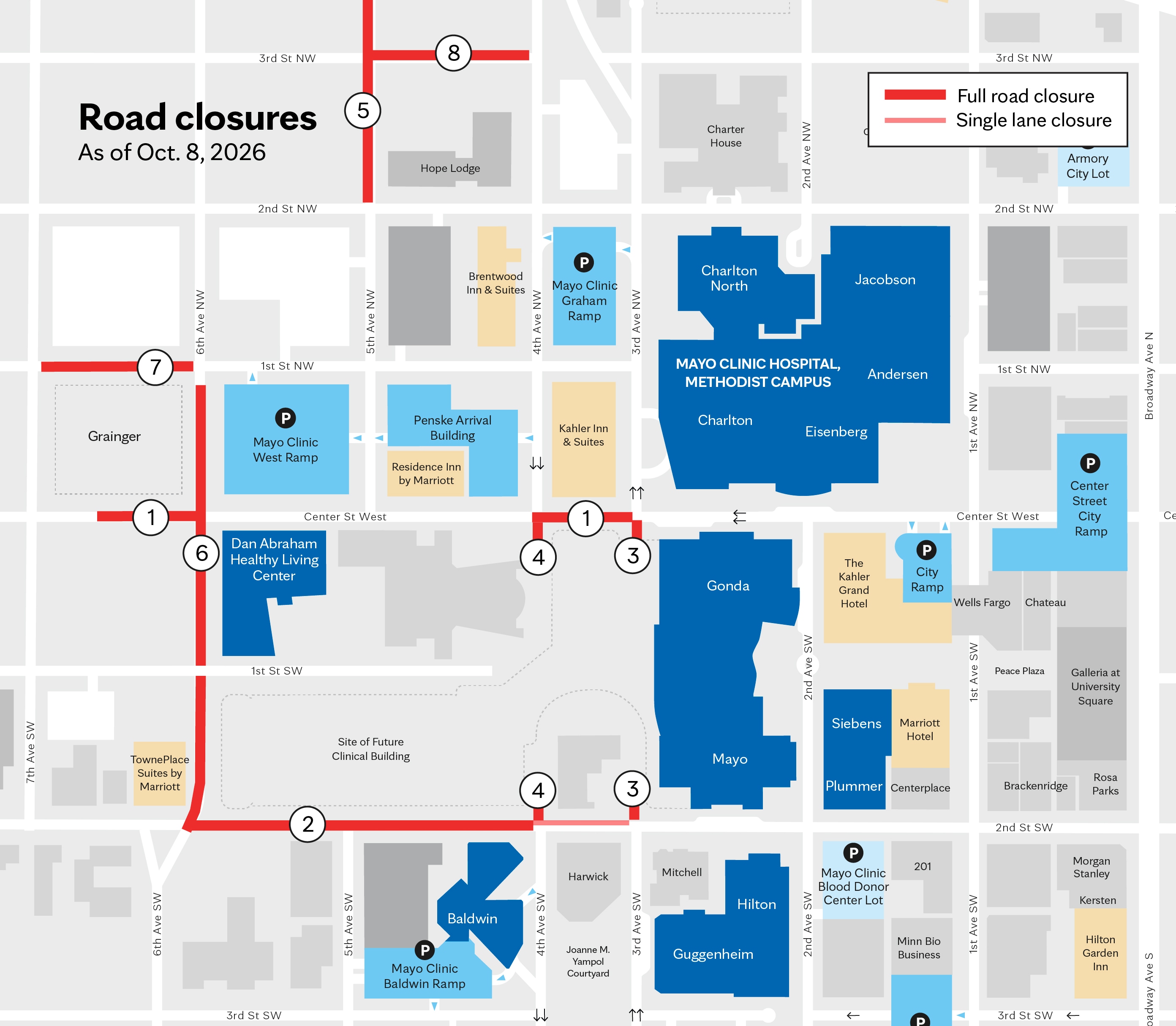 Map of construction work at Mayo Clinic Rochester