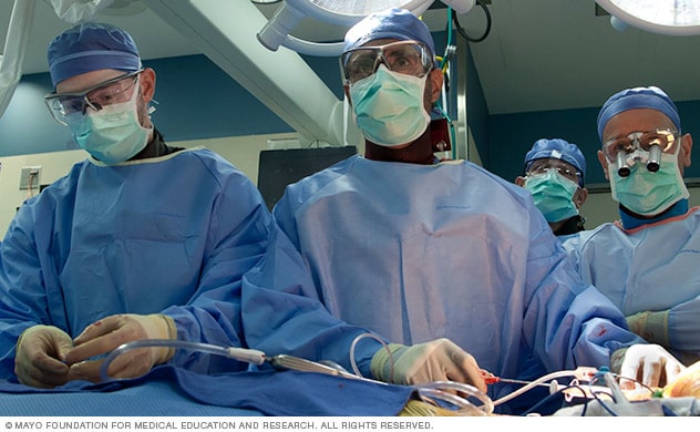 يعمل الأطباء والجراحون كفريق لتنفيذ إجراء في Mayo Clinic (مايو كلينك).