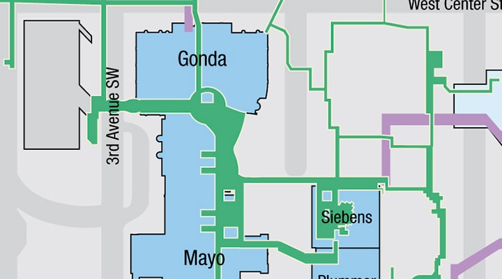 Subway map for downtown campus of Mayo Clinic in Rochester, Minnesota